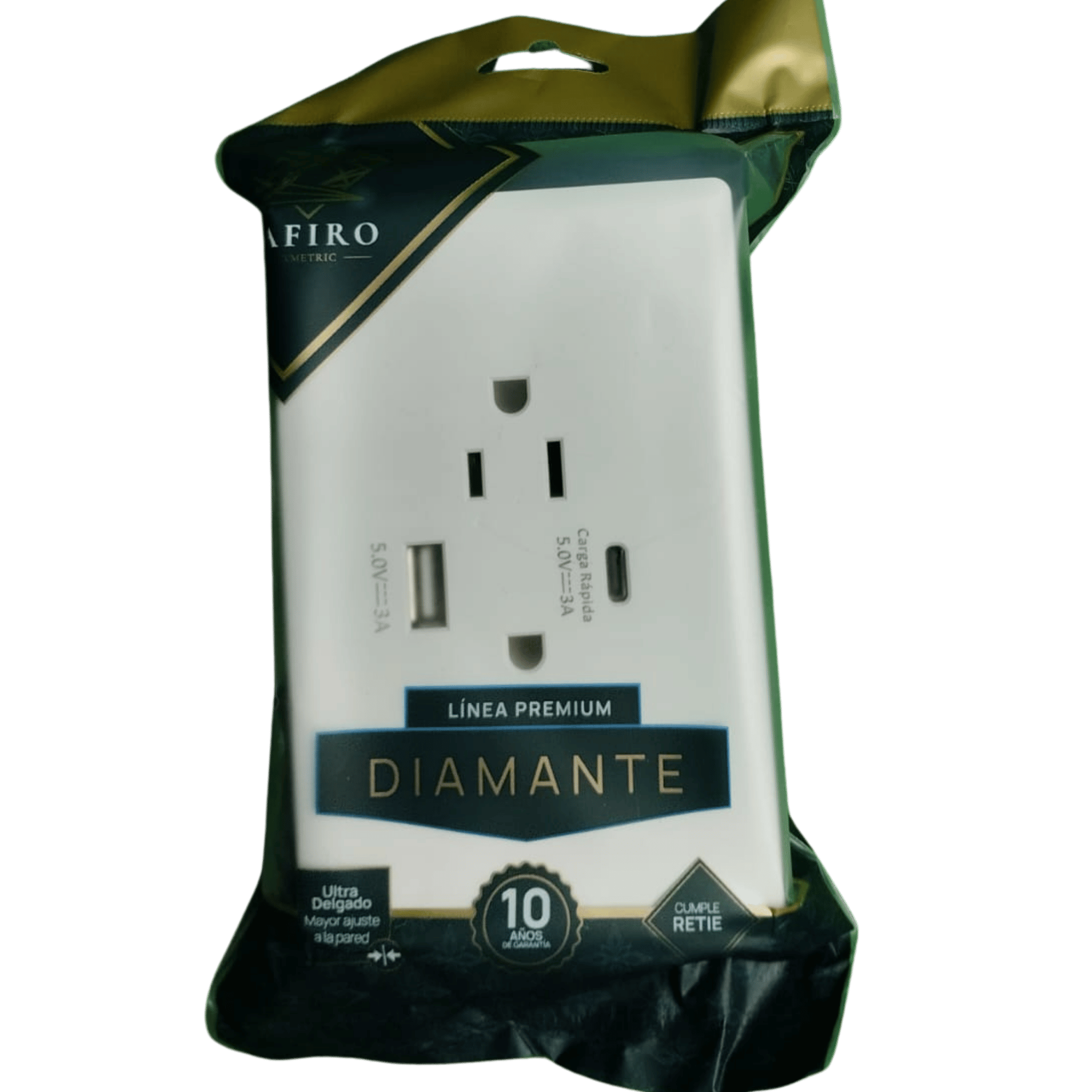 TOMA DOBLE + USB +TIPO C CARGA RAPIDA ZAFIRO BLANCO LINEA DIAMANTE